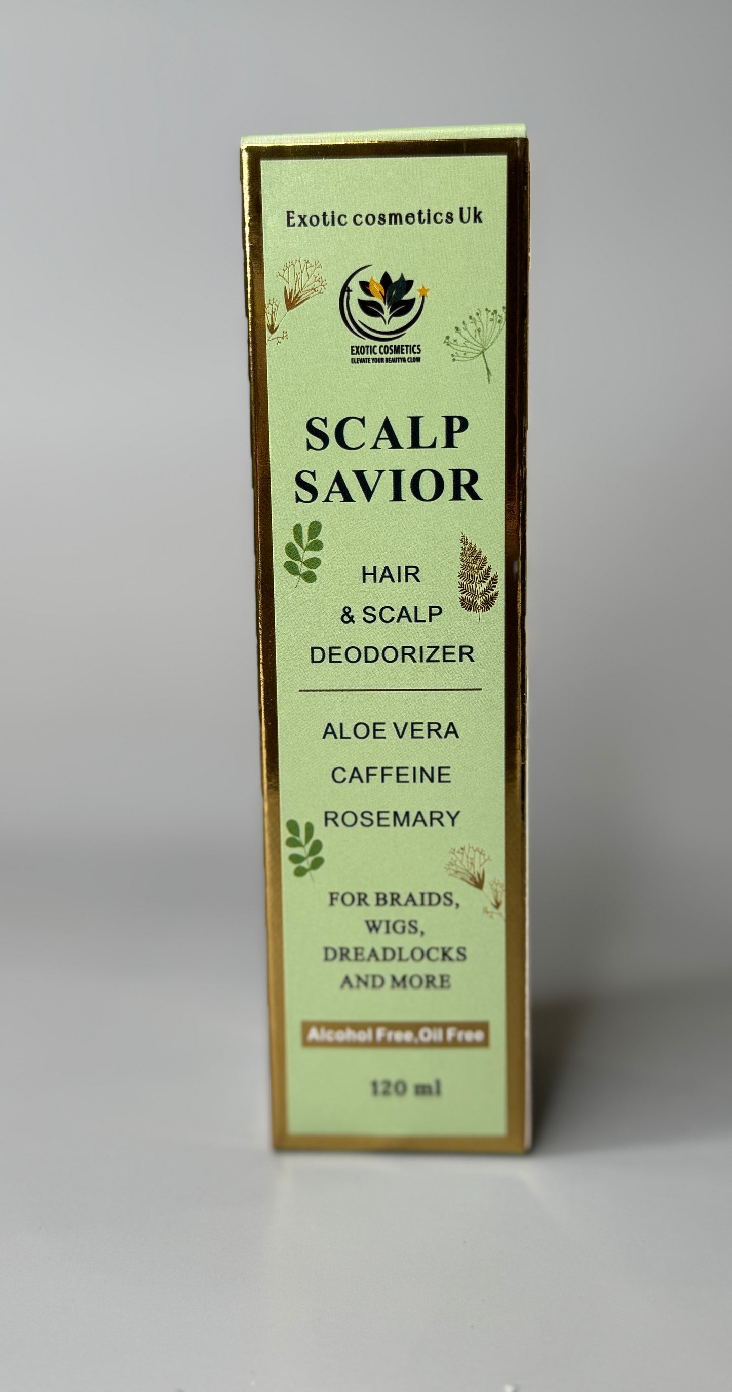 Exotic Cosmetics -Scalp Savior - HaircareHair and Scalp Deodorizer Spray for Braids Wigs Dreadlocks with Aloe Vera Caffeine Rosemary Hydrosol for Hair Growth Scalp Refreshing Anti Itching Odour Eliminating 120ml
