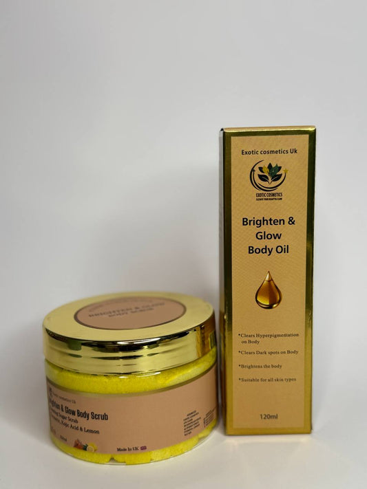 Glass Skin Combo with Turmeric Kojic Lemon Scrub and Brighten and Glow Body Oil