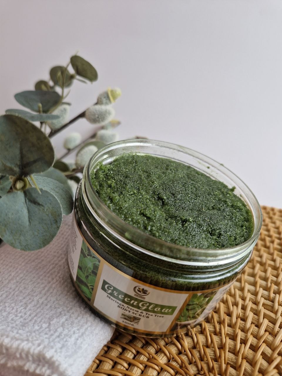 GreenGlow Moringa, Neem and Tea Tree Body scrub for Body healing Herbal body Scrub for Eczema Acne Stretch marks