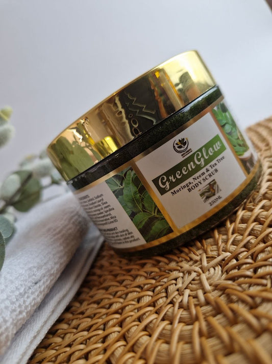 GreenGlow Moringa, Neem and Tea Tree Body scrub for Body healing Herbal body Scrub for Eczema Acne Stretch marks