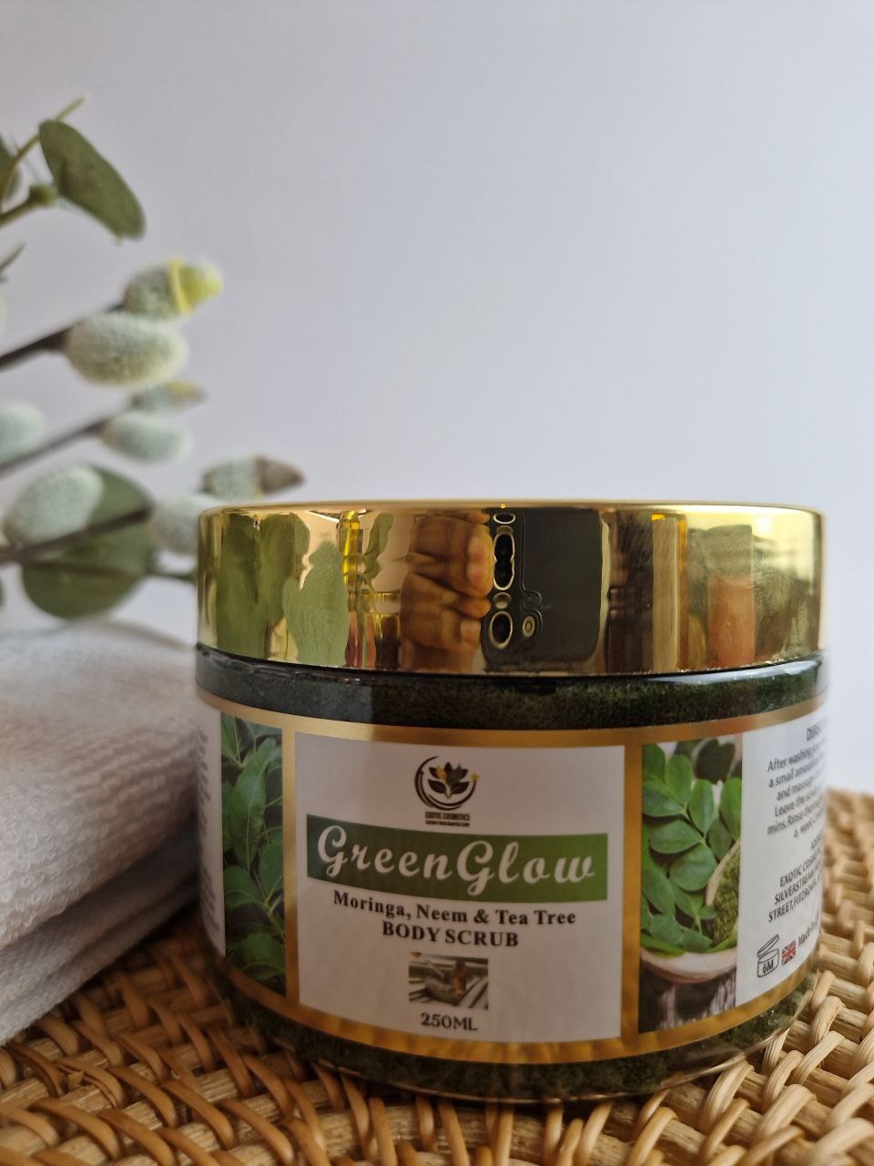 GreenGlow Moringa, Neem and Tea Tree Body scrub for Body healing Herbal body Scrub for Eczema Acne Stretch marks