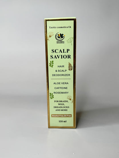 Exotic Cosmetics -Scalp Savior - HaircareHair and Scalp Deodorizer Spray for Braids Wigs Dreadlocks with Aloe Vera Caffeine Rosemary Hydrosol for Hair Growth Scalp Refreshing Anti Itching Odour Eliminating 120ml