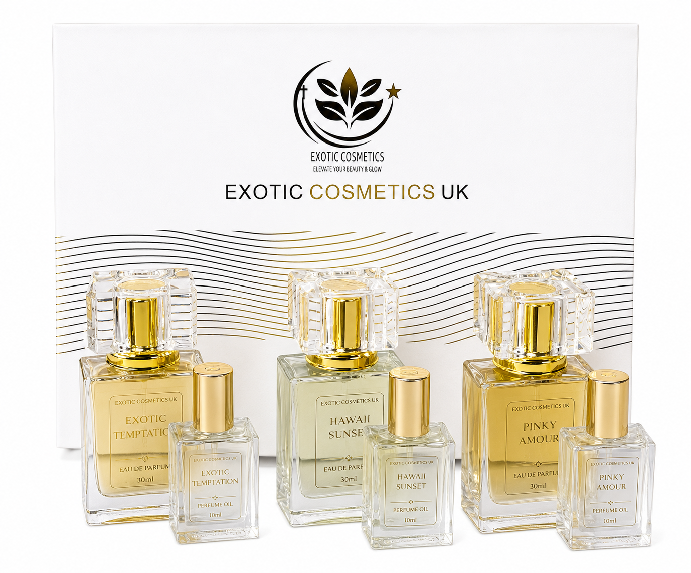 Exotic Cosmetics UK Signature Duo Fragrance Collection 6in1 Gift Set Designer Inspired Perfumes & Oils Iconic Long Lasting Fragrance for Ladies 30ml Perfumes 10ml Perfume Oils