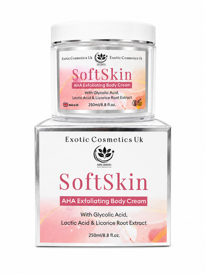 Exotic Cosmetics UK SoftSkin AHA Exfoliating Body Cream with Glycolic Acid Lactic Acid & Licorice Root Extract 250ml/8.8 fl oz