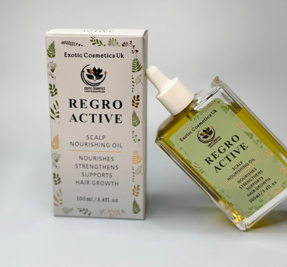Exotic Cosmetics UK -Retro Active -Herbal Ayurvedic Hair Growth Oil 100ml Nourishes Strengthens Scalp Supports Hair Growth Rosemary Nettle Amla Fenugreek Cloves Shikakai Haircare Avocado Nourishing Jojoba Argan