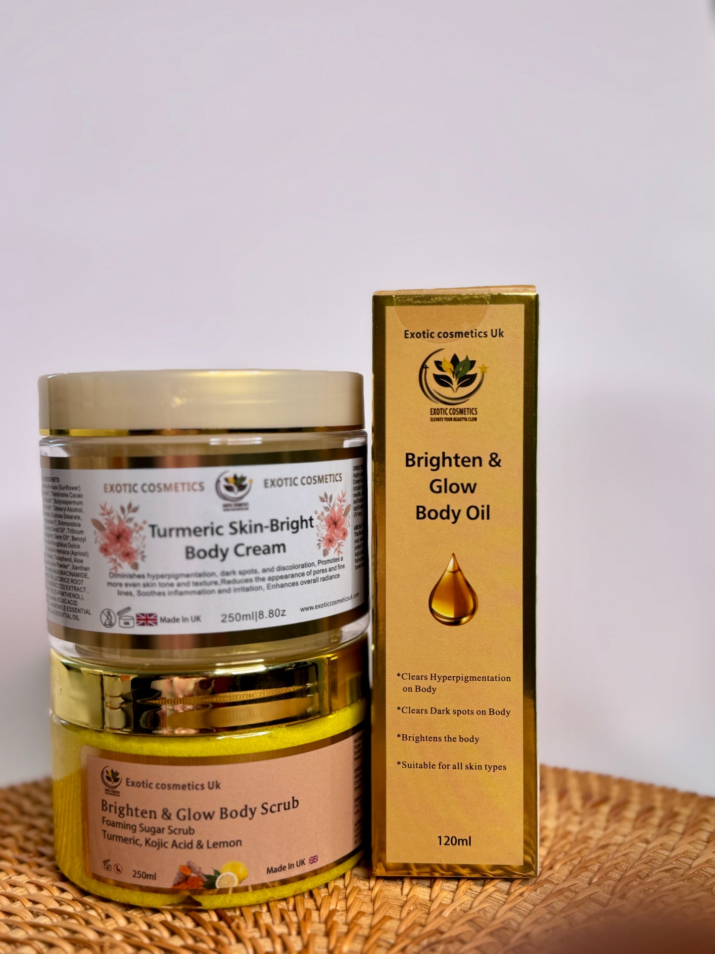 Skin-Bright Body set 3in1 Body Scrub Body Oil Body Cream Skin brightening bundle hyperpigmentation clearing set