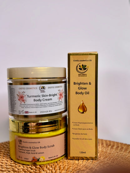 Skin-Bright Body set 3in1 Body Scrub Body Oil Body Cream Skin brightening bundle hyperpigmentation clearing set