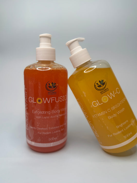 2 For Less Papaya Lactic Acid Exfoliating Body Wash and Vitamin C Niacinamide Turmeric Body Wash shower gel bundle