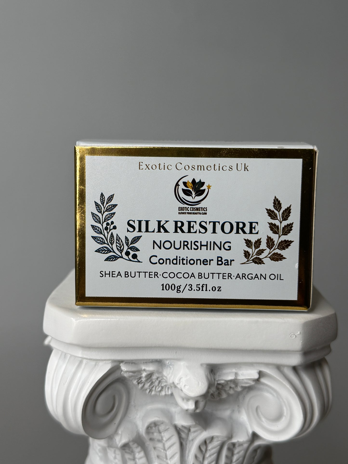 Exotic Cosmetics UK Silk Restore Nourishing Detangling Conditioner Bar with Shea Cocoa Butter Argan Oil for Dry Hair Handmade in the UK Haircare Moisturizer Hydrating Moisture Hydrate