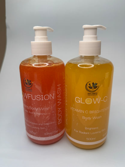 2 For Less Papaya Lactic Acid Exfoliating Body Wash and Vitamin C Niacinamide Turmeric Body Wash shower gel bundle