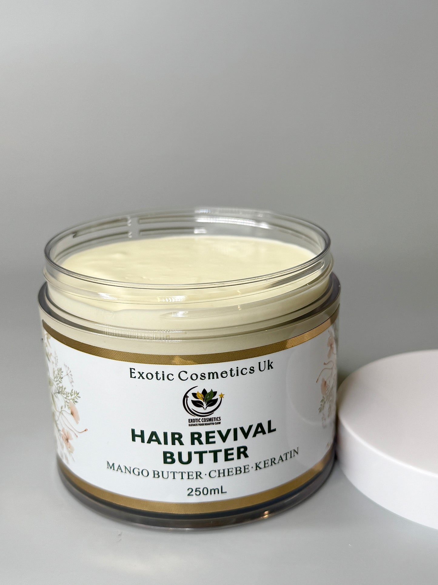 Exotic Cosmetics-Hair Revival Butter -with Mango Butter Chebe Keratin Shea Butter Rosemary Horsetail Cloves Herbal Infusion for Hair Growth Nutrition 250mL Haircare