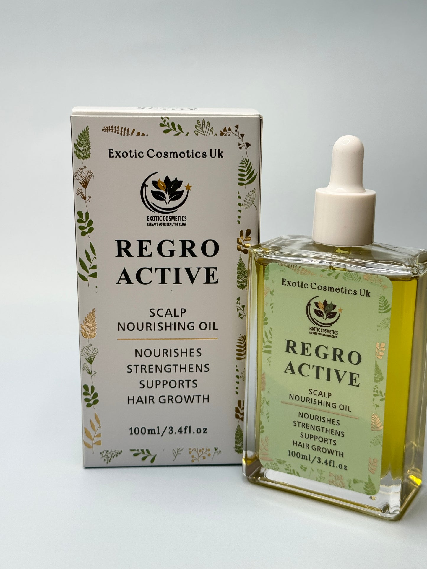 Exotic Cosmetics UK -Retro Active -Herbal Ayurvedic Hair Growth Oil 100ml Nourishes Strengthens Scalp Supports Hair Growth Rosemary Nettle Amla Fenugreek Cloves Shikakai Haircare Avocado Nourishing Jojoba Argan
