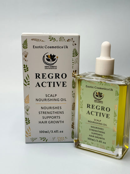 Exotic Cosmetics UK -Retro Active -Herbal Ayurvedic Hair Growth Oil 100ml Nourishes Strengthens Scalp Supports Hair Growth Rosemary Nettle Amla Fenugreek Cloves Shikakai Haircare Avocado Nourishing Jojoba Argan