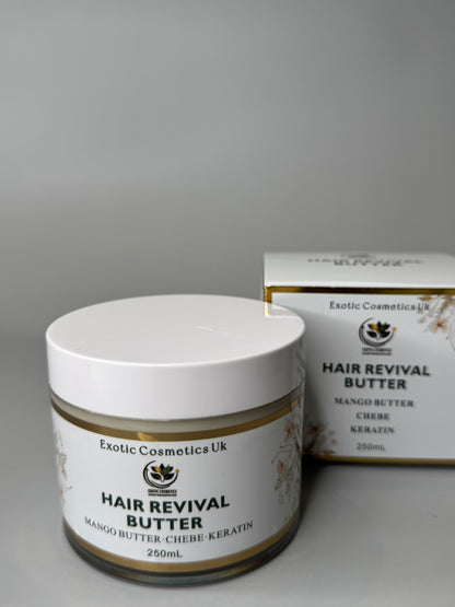 Exotic Cosmetics-Hair Revival Butter -with Mango Butter Chebe Keratin Shea Butter Rosemary Horsetail Cloves Herbal Infusion for Hair Growth Nutrition 250mL Haircare