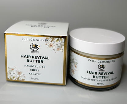 Exotic Cosmetics-Hair Revival Butter -with Mango Butter Chebe Keratin Shea Butter Rosemary Horsetail Cloves Herbal Infusion for Hair Growth Nutrition 250mL Haircare