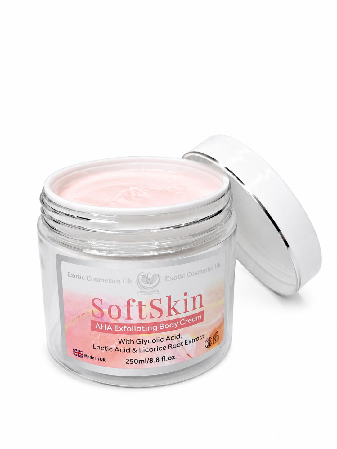 Exotic Cosmetics UK SoftSkin AHA Exfoliating Body Cream with Glycolic Acid Lactic Acid & Licorice Root Extract 250ml/8.8 fl oz