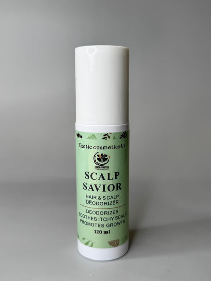 Exotic Cosmetics -Scalp Savior - HaircareHair and Scalp Deodorizer Spray for Braids Wigs Dreadlocks with Aloe Vera Caffeine Rosemary Hydrosol for Hair Growth Scalp Refreshing Anti Itching Odour Eliminating 120ml
