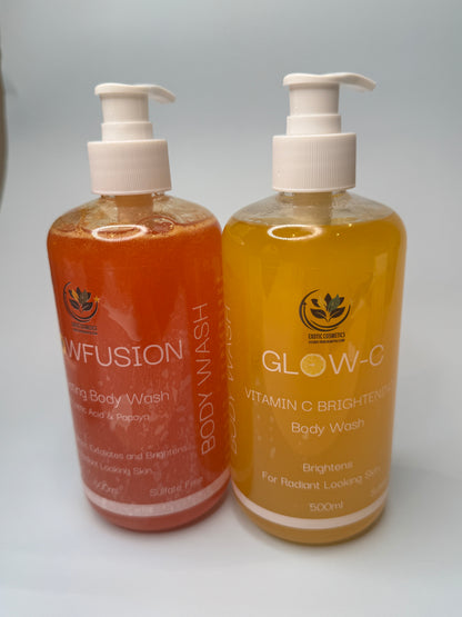 2 For Less Papaya Lactic Acid Exfoliating Body Wash and Vitamin C Niacinamide Turmeric Body Wash shower gel bundle