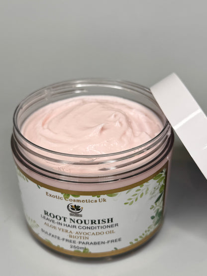 Exotic Cosmetics-Root Nourish-  HaircareLeave-in Hair Conditioner with Aloe Vera Avocado Oil & Biotin for Deep Conditioning Hair Growth Detangling Curl Defining 250ml