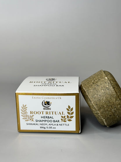 Root Ritual Herbal Shampoo Bar with Shikakai Neem Amla Nettle & Cocoa Butter Natural Silicone Sulphate Free Haircare Growth Cleansing Nourishing Handmade in the UK