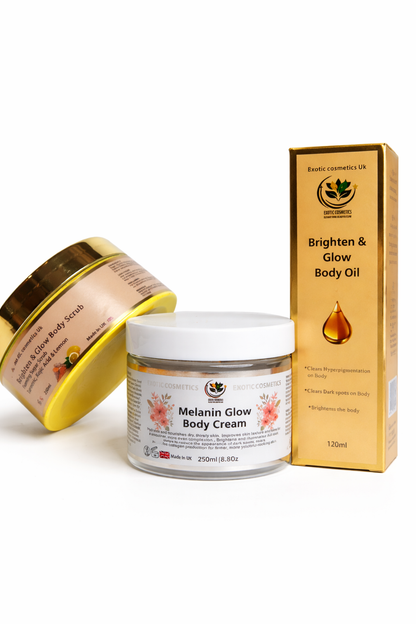 Melanin Glow Body Care Bundle 3in1 Body Scrub Body Oil Body Cream