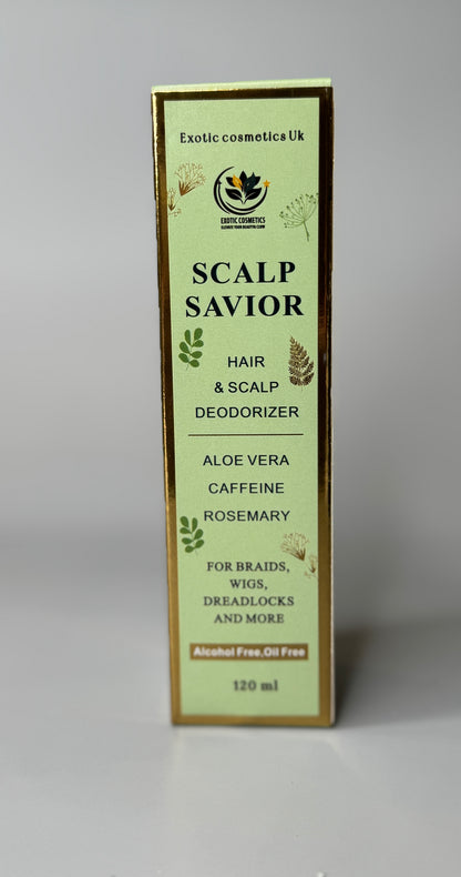 Exotic Cosmetics -Scalp Savior - HaircareHair and Scalp Deodorizer Spray for Braids Wigs Dreadlocks with Aloe Vera Caffeine Rosemary Hydrosol for Hair Growth Scalp Refreshing Anti Itching Odour Eliminating 120ml