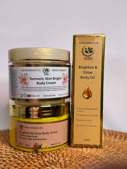 Skin-Bright Body set 3in1 Body Scrub Body Oil Body Cream Skin brightening bundle hyperpigmentation clearing set