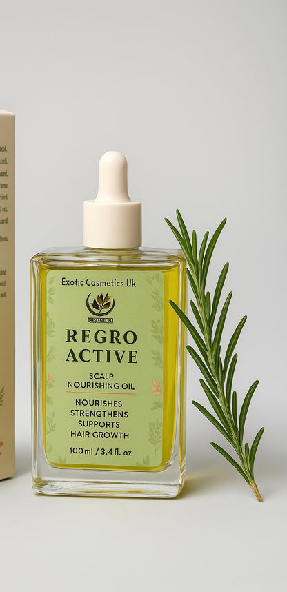 Exotic Cosmetics UK -Retro Active -Herbal Ayurvedic Hair Growth Oil 100ml Nourishes Strengthens Scalp Supports Hair Growth Rosemary Nettle Amla Fenugreek Cloves Shikakai Haircare Avocado Nourishing Jojoba Argan