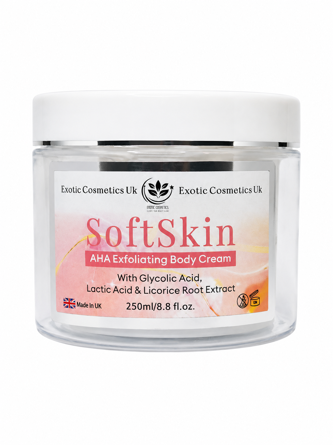 Exotic Cosmetics UK SoftSkin AHA Exfoliating Body Cream with Glycolic Acid Lactic Acid & Licorice Root Extract 250ml/8.8 fl oz