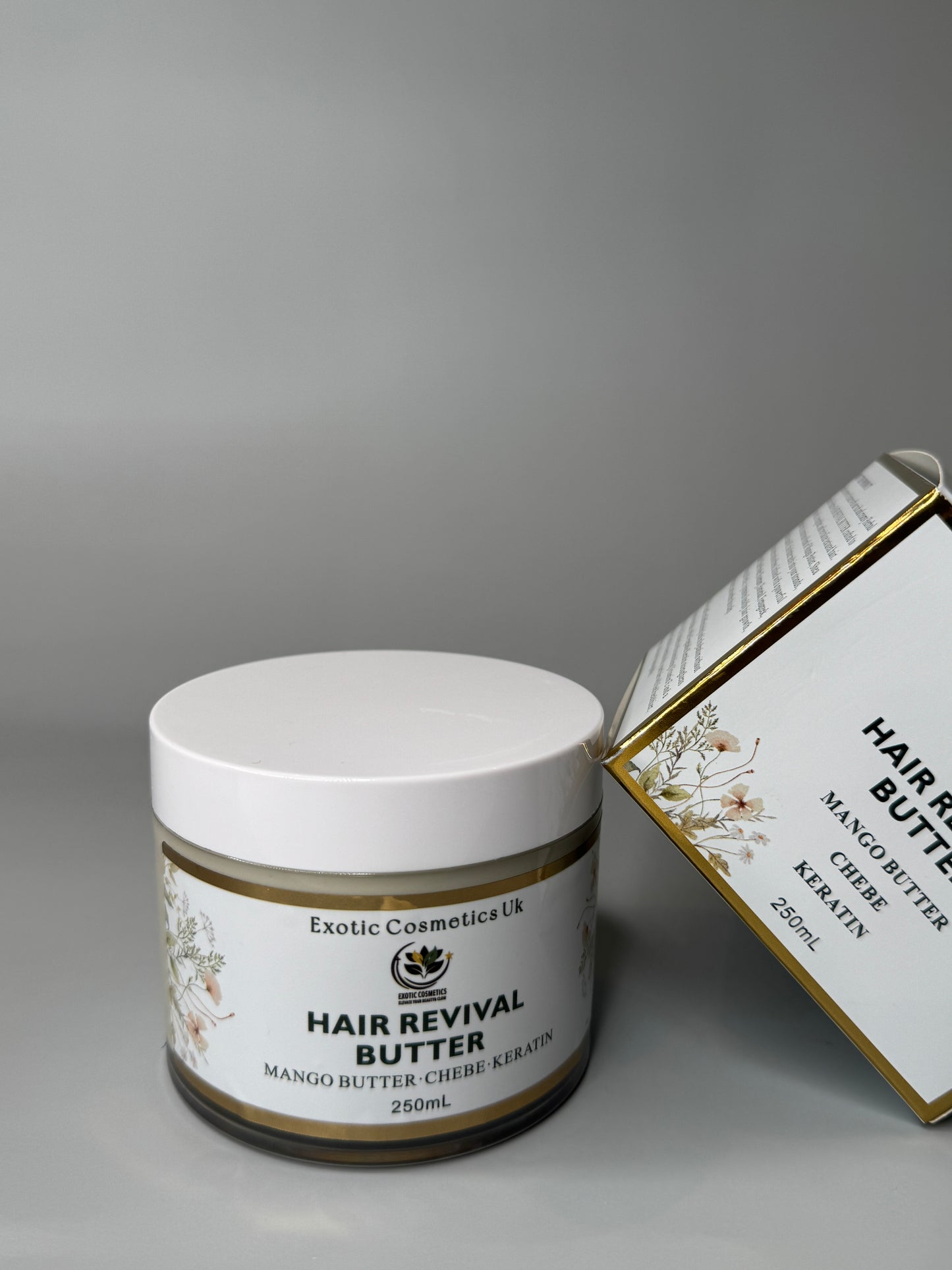 Exotic Cosmetics-Hair Revival Butter -with Mango Butter Chebe Keratin Shea Butter Rosemary Horsetail Cloves Herbal Infusion for Hair Growth Nutrition 250mL Haircare