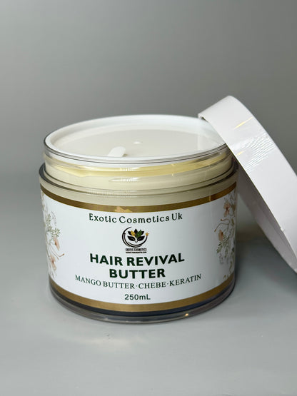 Exotic Cosmetics-Hair Revival Butter -with Mango Butter Chebe Keratin Shea Butter Rosemary Horsetail Cloves Herbal Infusion for Hair Growth Nutrition 250mL Haircare