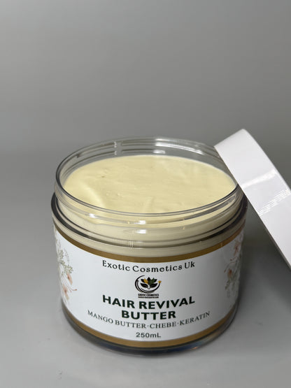 Exotic Cosmetics-Hair Revival Butter -with Mango Butter Chebe Keratin Shea Butter Rosemary Horsetail Cloves Herbal Infusion for Hair Growth Nutrition 250mL Haircare