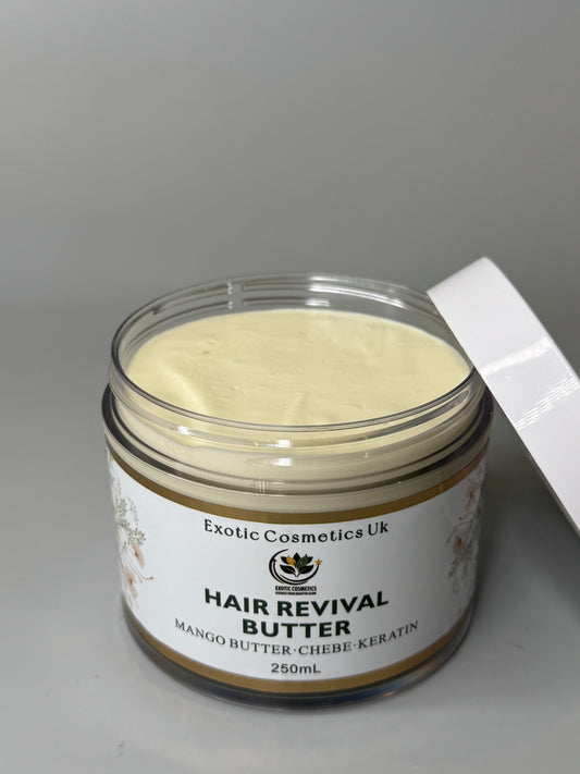 Exotic Cosmetics-Hair Revival Butter -with Mango Butter Chebe Keratin Shea Butter Rosemary Horsetail Cloves Herbal Infusion for Hair Growth Nutrition 250mL Haircare