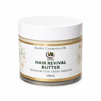 Exotic Cosmetics-Hair Revival Butter -with Mango Butter Chebe Keratin Shea Butter Rosemary Horsetail Cloves Herbal Infusion for Hair Growth Nutrition 250mL Haircare
