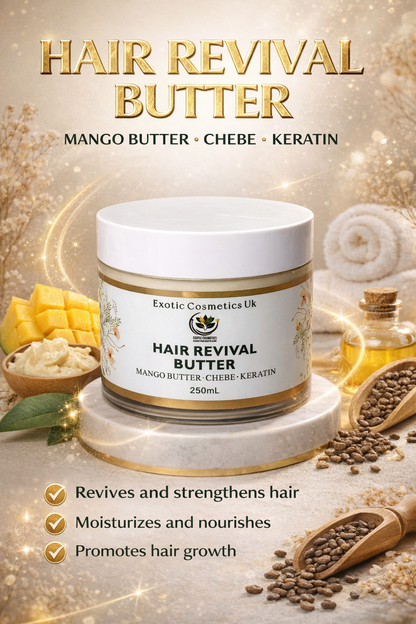 Exotic Cosmetics-Hair Revival Butter -with Mango Butter Chebe Keratin Shea Butter Rosemary Horsetail Cloves Herbal Infusion for Hair Growth Nutrition 250mL Haircare