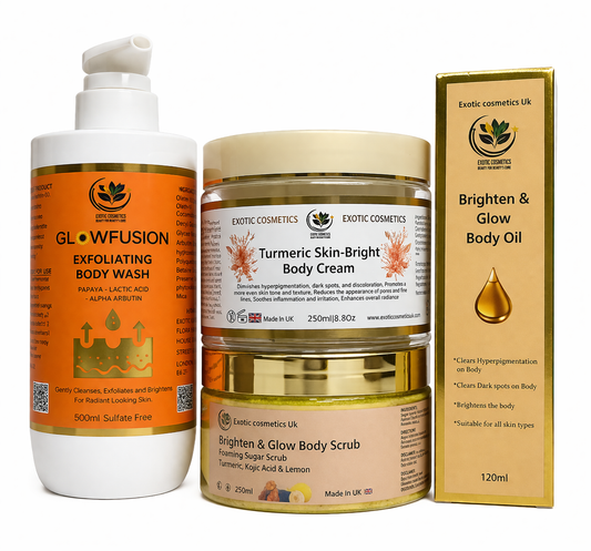 Caramel Perfect Glow Body Care Bundle 4in1 Body Cream Body scrub Body Oil Shower Gel Body wash Skin brightening set