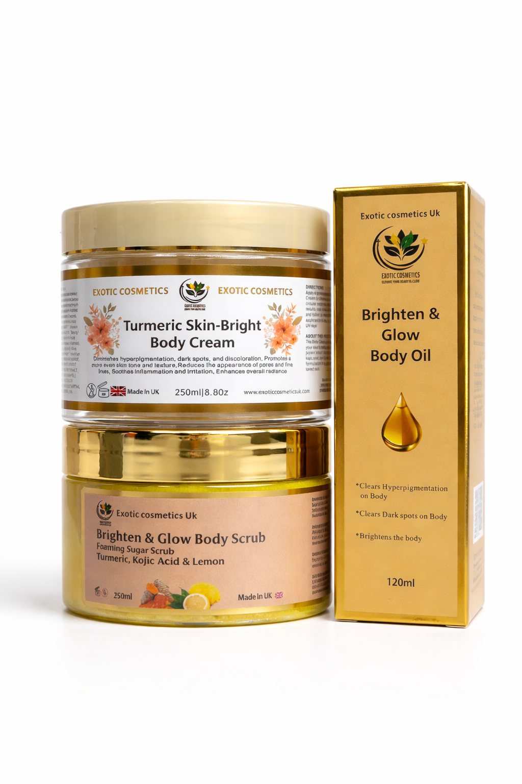 Skin-Bright Body set 3in1 Body Scrub Body Oil Body Cream Skin brightening bundle hyperpigmentation clearing set