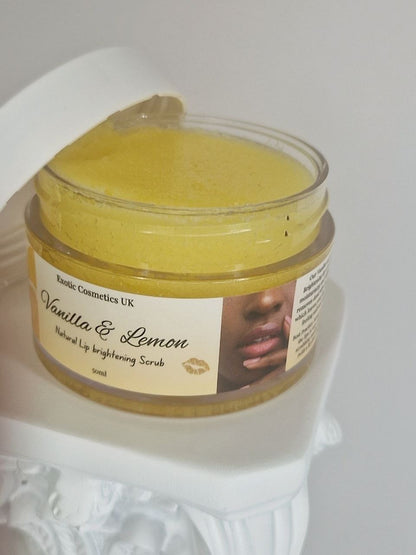 Lip Brightening scrub with vanilla lemon flavour for dark lips treatment