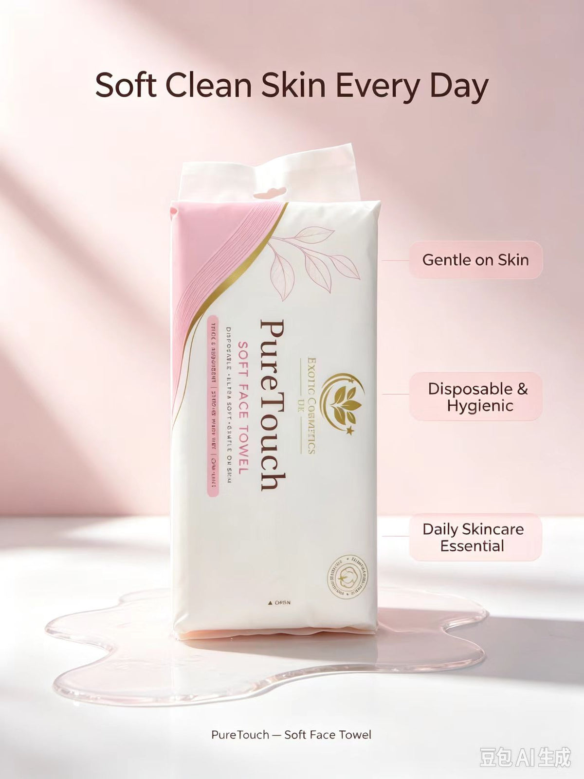 Exotic Cosmetics UK PureTouch Soft Face Towel Disposable Ultra Soft Gentle on Skin Thick Absorbent Strong When Wet Low Lint Disposable Face Towels 60 towels per pack 20cm*20cm