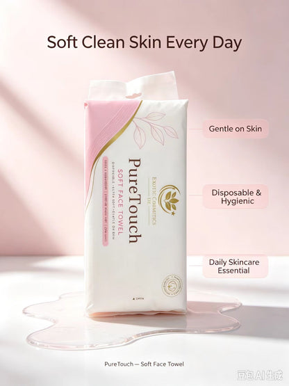 Exotic Cosmetics UK PureTouch Soft Face Towel Disposable Ultra Soft Gentle on Skin Thick Absorbent Strong When Wet Low Lint Disposable Face Towels 60 towels per pack 20cm*20cm