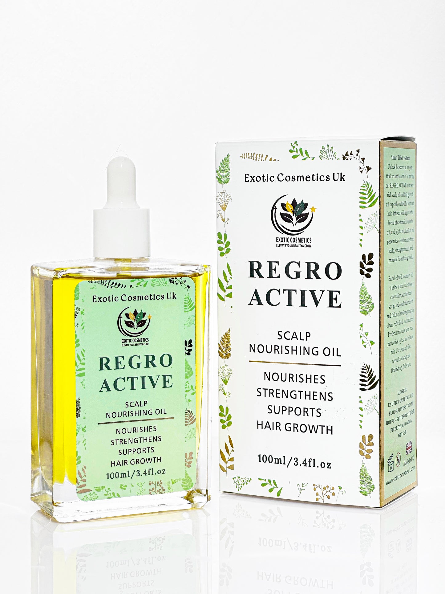 Exotic Cosmetics UK -Retro Active -Herbal Ayurvedic Hair Growth Oil 100ml Nourishes Strengthens Scalp Supports Hair Growth Rosemary Nettle Amla Fenugreek Cloves Shikakai Haircare Avocado Nourishing Jojoba Argan