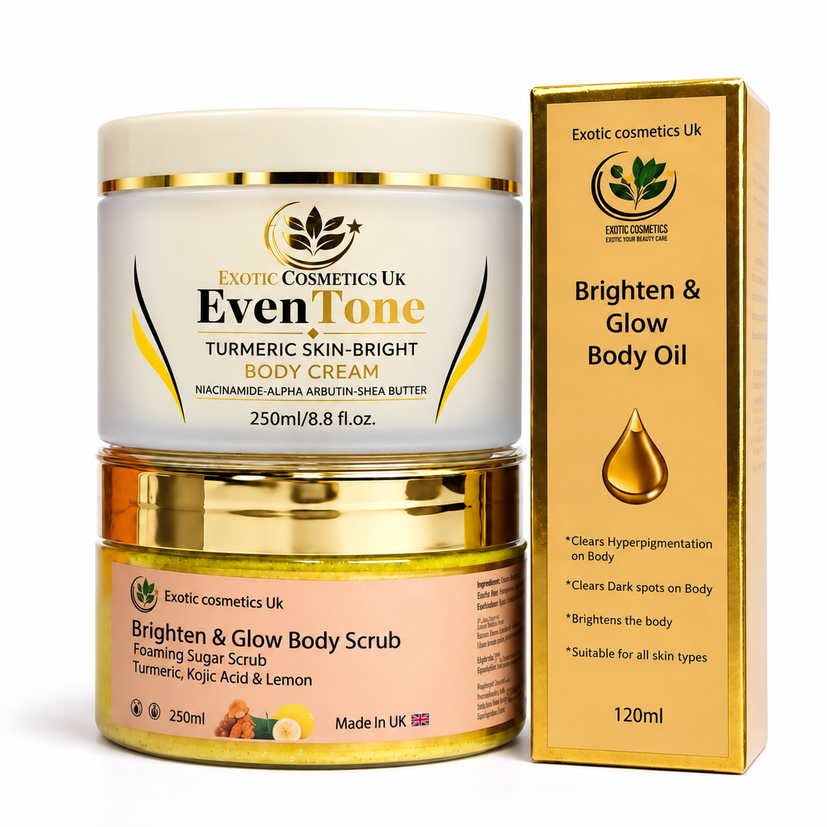 Skin-Bright Body set 3in1 Body Scrub Body Oil Body Cream Skin brightening bundle hyperpigmentation clearing set