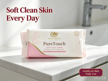 Exotic Cosmetics UK PureTouch Soft Face Towel Disposable Ultra Soft Gentle on Skin Thick Absorbent Strong When Wet Low Lint Disposable Face Towels 60 towels per pack 20cm*20cm